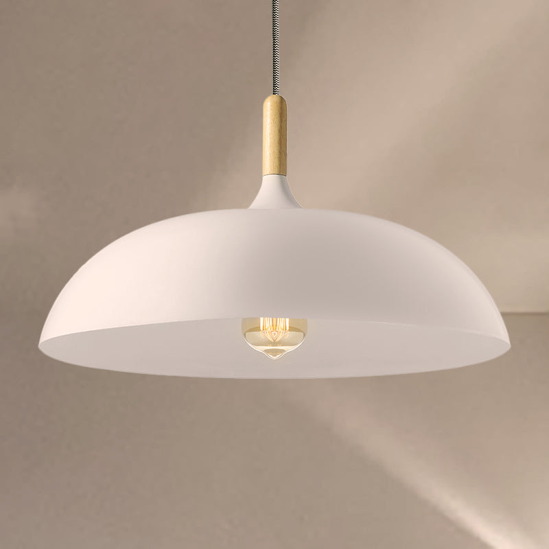 Black/White Retro Dome Pendant Light Fixture with Adjustable Cord - Kitchen Hanging Lamp
