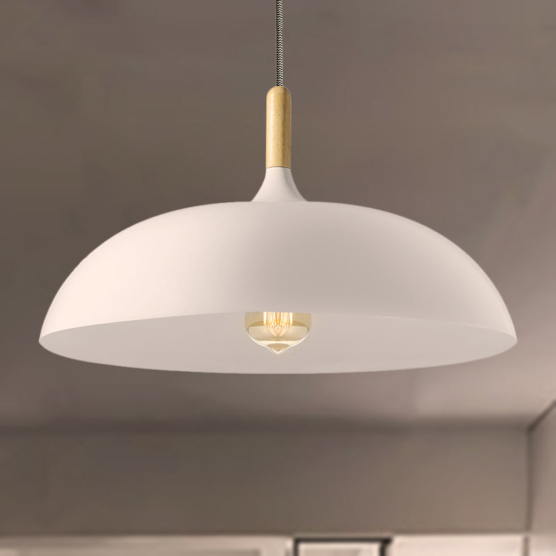 Black/White Retro Dome Pendant Light Fixture with Adjustable Cord - Kitchen Hanging Lamp