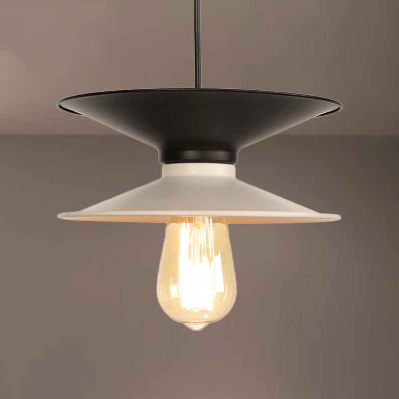 Plafonnier rétro à double cône en métal - Luminaire élégant à 1 lampe pour salle à manger en noir et blanc
