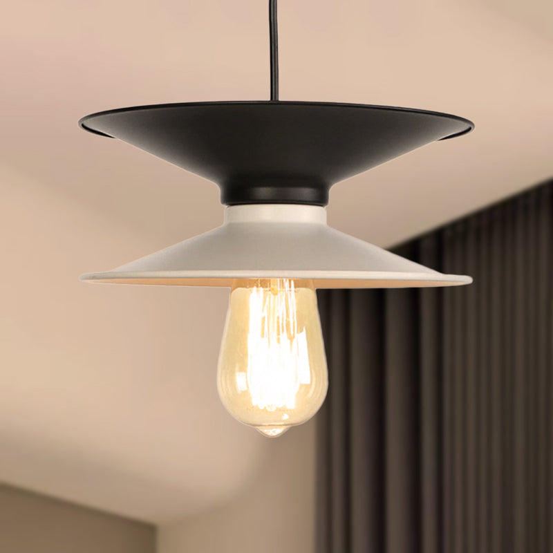 Plafonnier rétro à double cône en métal - Luminaire élégant à 1 lampe pour salle à manger en noir et blanc