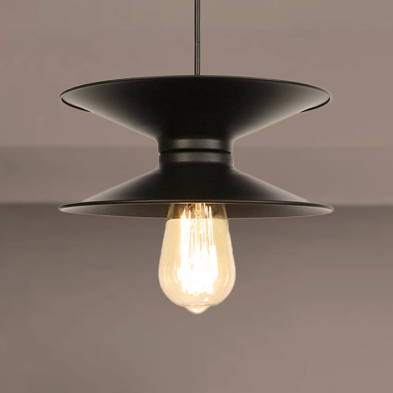 Plafonnier rétro à double cône en métal - Luminaire élégant à 1 lampe pour salle à manger en noir et blanc
