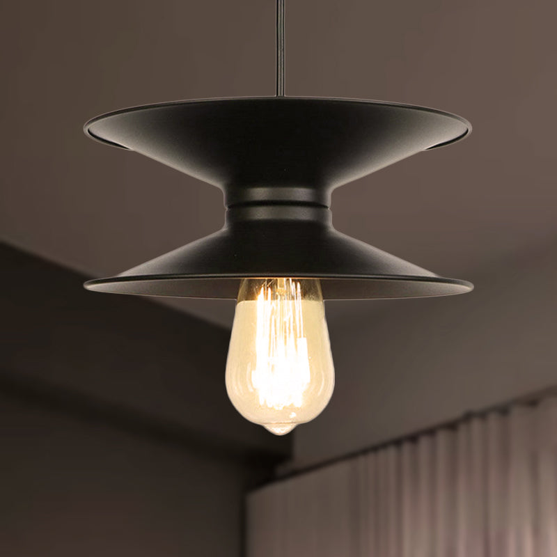 Plafonnier rétro à double cône en métal - Luminaire élégant à 1 lampe pour salle à manger en noir et blanc