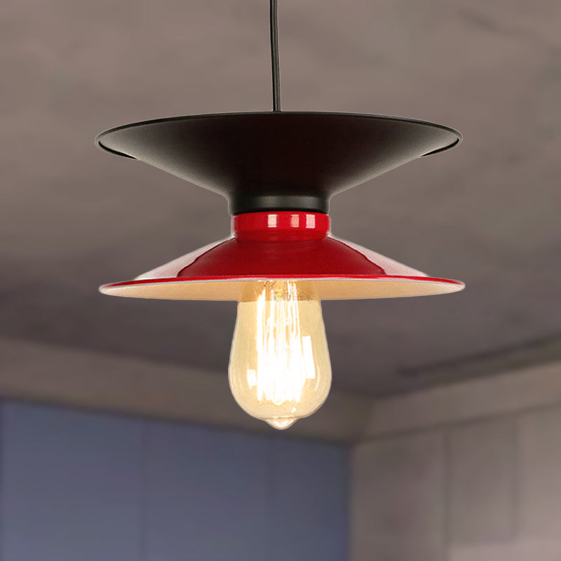 Plafonnier rétro à double cône en métal - Luminaire élégant à 1 lampe pour salle à manger en noir et blanc