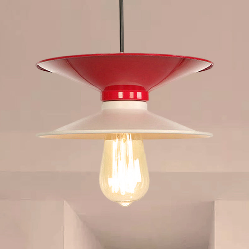 Plafonnier rétro à double cône en métal - Luminaire élégant à 1 lampe pour salle à manger en noir et blanc