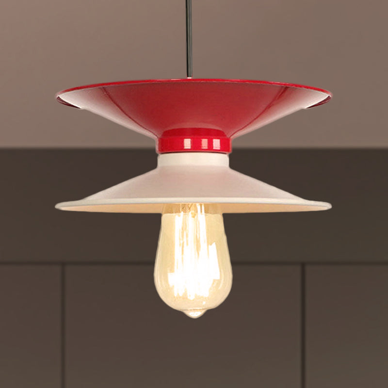 Plafonnier rétro à double cône en métal - Luminaire élégant à 1 lampe pour salle à manger en noir et blanc
