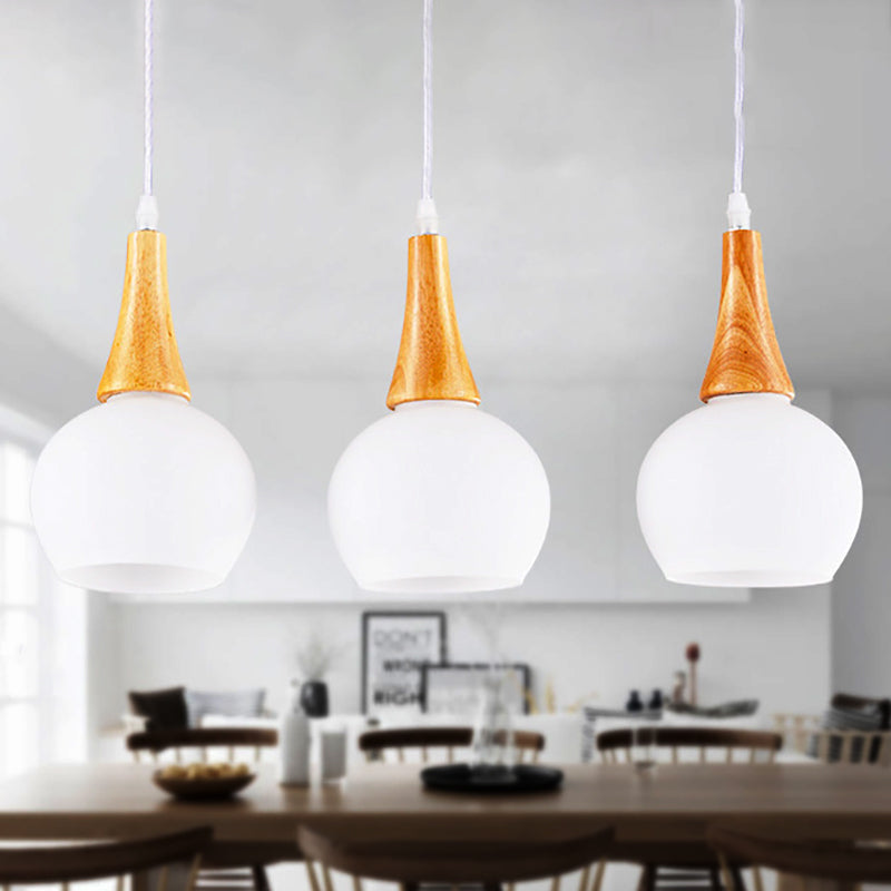Modernist White Glass and Wood Pendant Lamp for Dining Table by 3 Heads Global