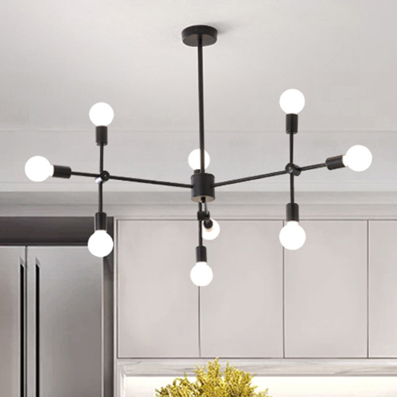 Lustre industriel en métal : design ouvert, 9/12 lumières, suspension noire/laiton pour salle à manger