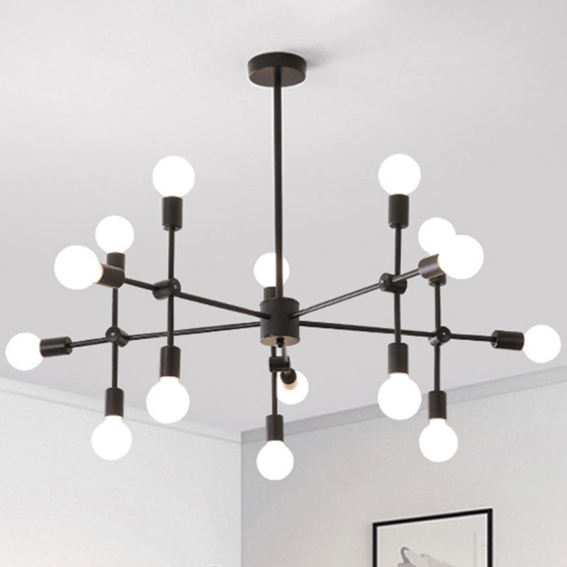 Lustre industriel en métal : design ouvert, 9/12 lumières, suspension noire/laiton pour salle à manger