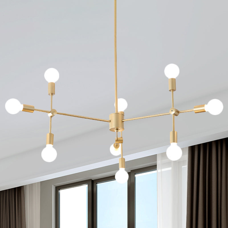 Lustre industriel en métal : design ouvert, 9/12 lumières, suspension noire/laiton pour salle à manger