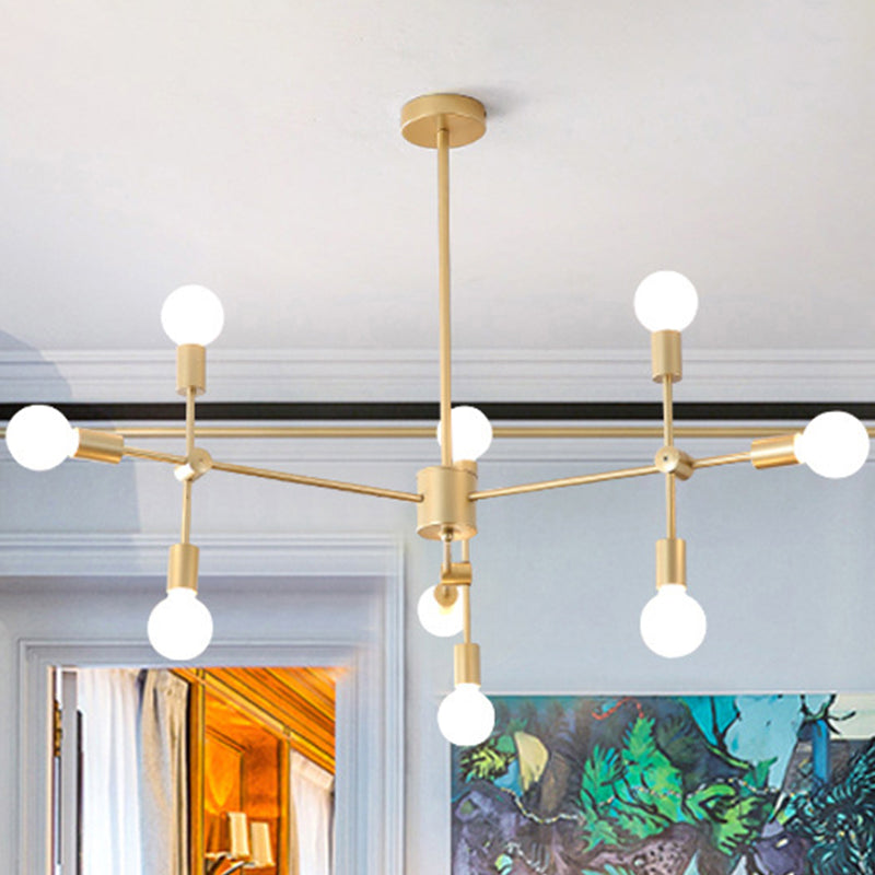 Lustre industriel en métal : design ouvert, 9/12 lumières, suspension noire/laiton pour salle à manger