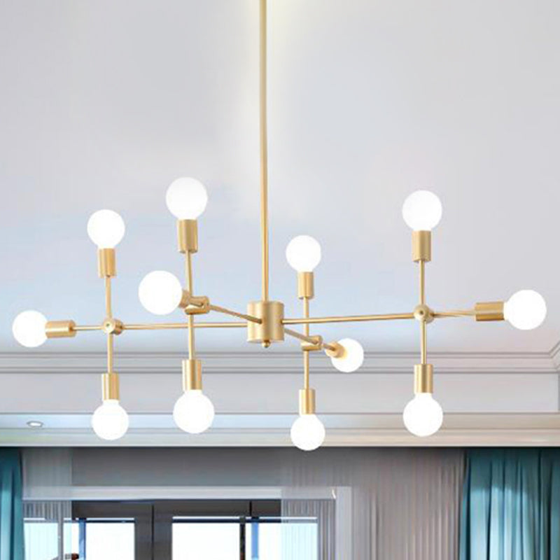 Lustre industriel en métal : design ouvert, 9/12 lumières, suspension noire/laiton pour salle à manger