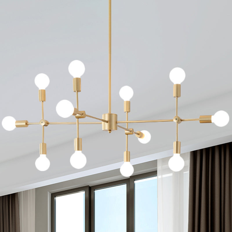 Lustre industriel en métal : design ouvert, 9/12 lumières, suspension noire/laiton pour salle à manger