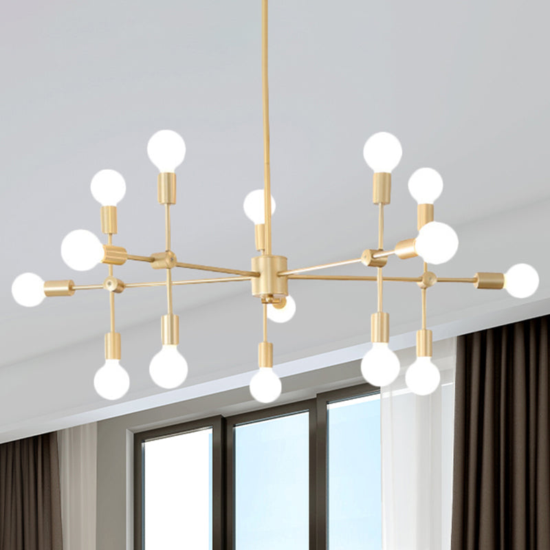 Lustre industriel en métal : design ouvert, 9/12 lumières, suspension noire/laiton pour salle à manger