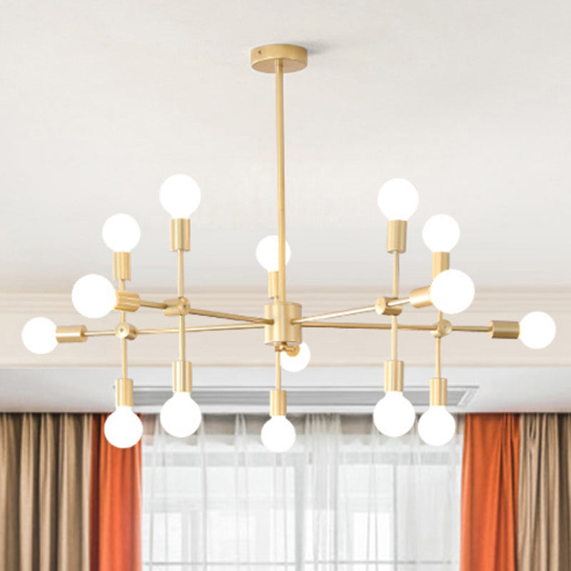Lustre industriel en métal : design ouvert, 9/12 lumières, suspension noire/laiton pour salle à manger