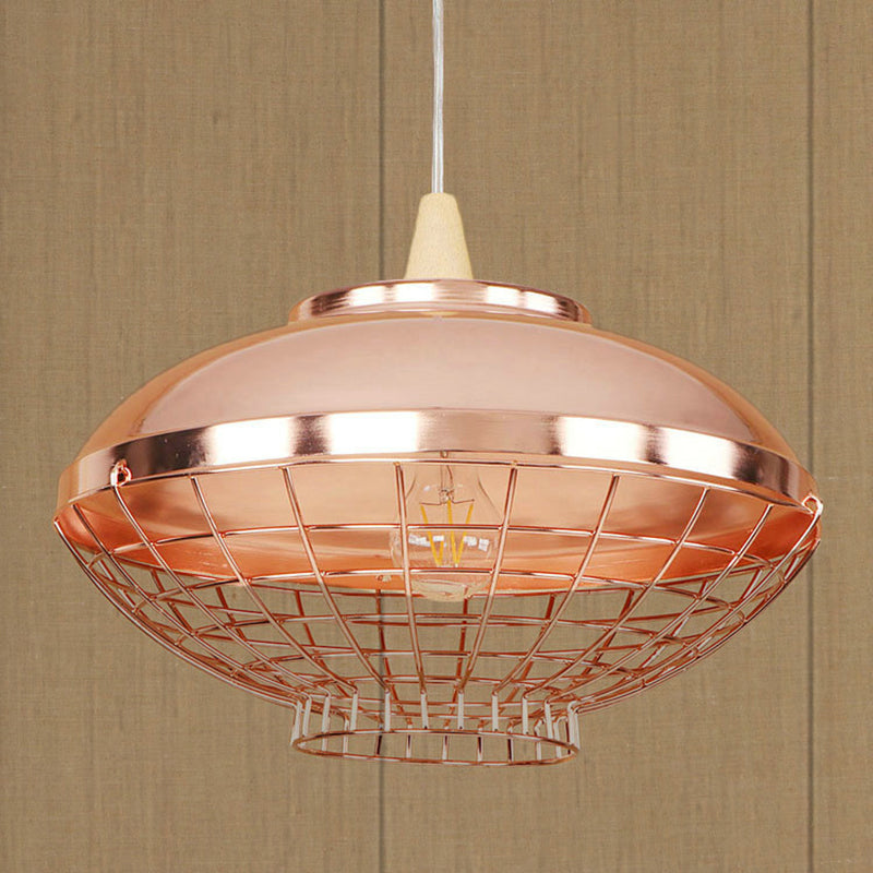 Vintage Rose Gold Pendant Light with Wire Cage - Metallic Shade for Living Room Ceiling
