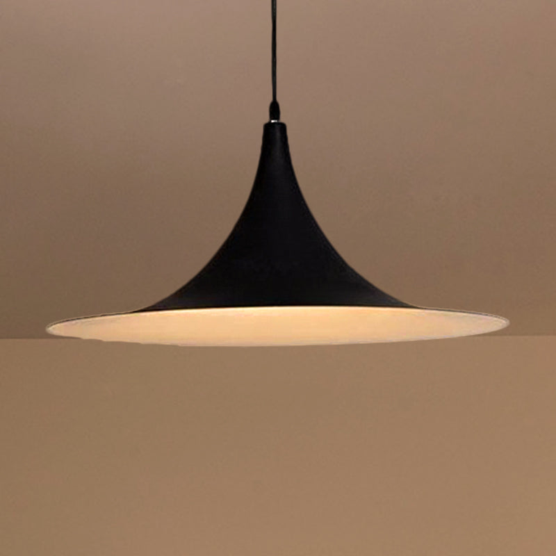 Contemporary Hanging Ceiling Light with Flared Shade - Metallic Pendant Lighting for Bedroom in White/Black