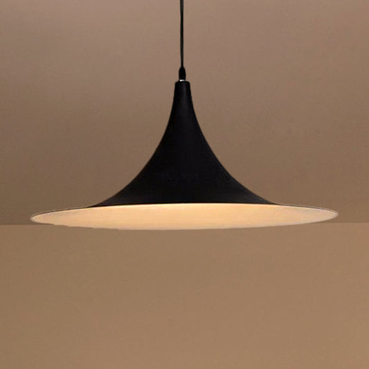 Contemporary Hanging Ceiling Light with Flared Shade - Metallic Pendant Lighting for Bedroom in White/Black