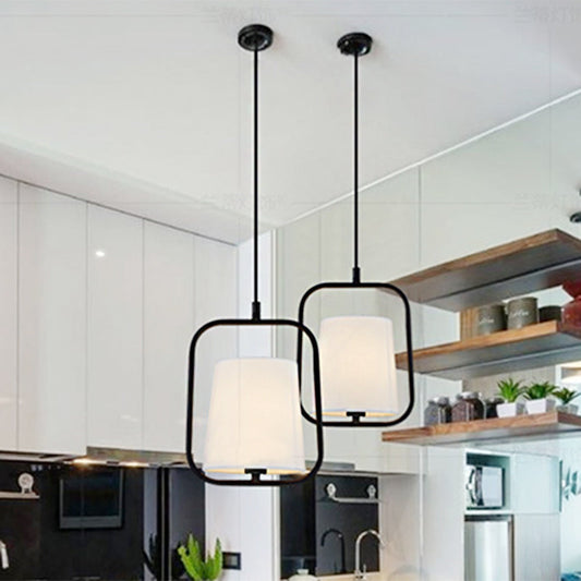 1-Light Black And White Sky Lantern Hanging Lamp For Bedroom With Classic Fabric Shade