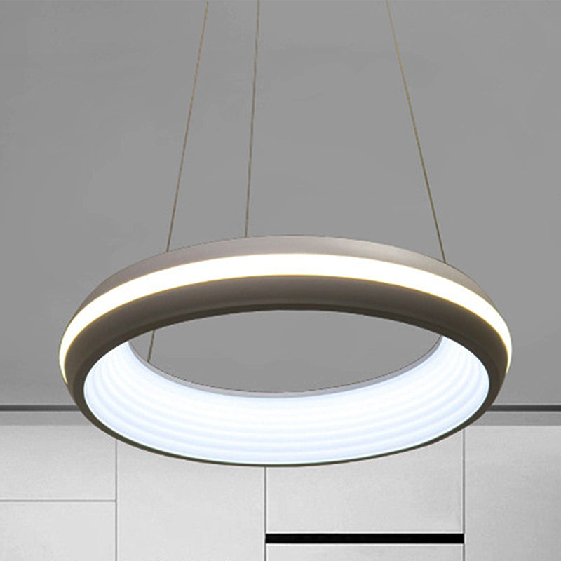 Modernist Led White/Grey Hanging Light Fixture - Doughnut Metal Pendant 19/25 Wide