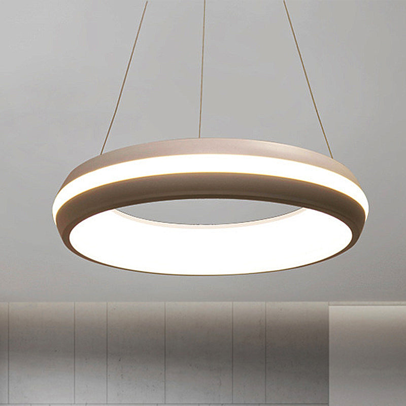 Modernist Led White/Grey Hanging Light Fixture - Doughnut Metal Pendant 19/25 Wide