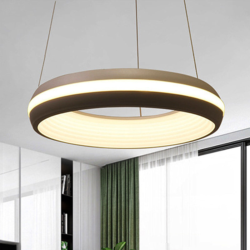Modernist Led White/Grey Hanging Light Fixture - Doughnut Metal Pendant 19/25 Wide