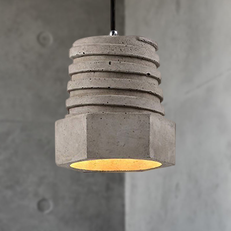Screw Shape Pendant Light Fixture - Industrial Gray Cement Hanging Lamp for Restaurants - 1 Light