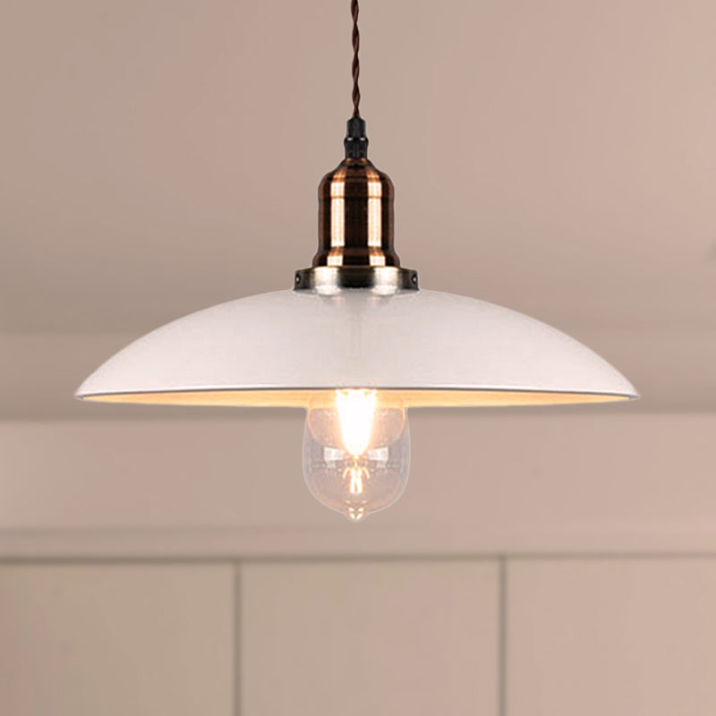 Stylish Cone/Saucer/Dome Shade Pendant Light for Restaurants - White Metal Hanging Pendant