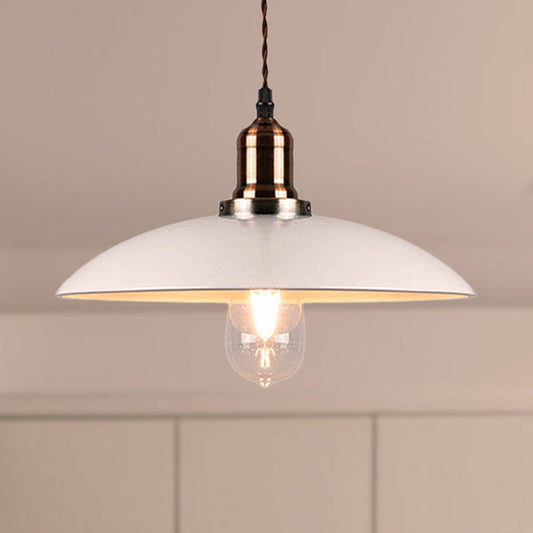 Stylish Cone/Saucer/Dome Shade Pendant Light for Restaurants - White Metal Hanging Pendant