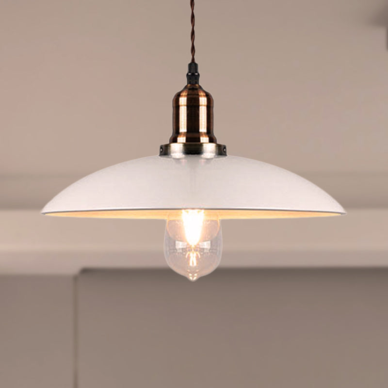 Stylish Cone/Saucer/Dome Shade Pendant Light for Restaurants - White Metal Hanging Pendant