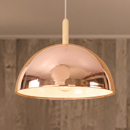 Modern Rose Gold Dome Pendant Light | Minimalist Metal Hanging Ceiling Lamp