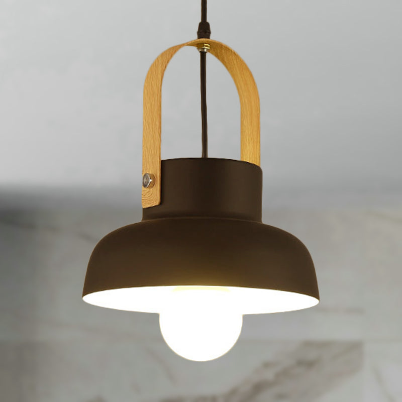 Retro Barn Pendant Lamp - 1 Light Metal Ceiling Light with Leather Strap (White/Grey/Black)