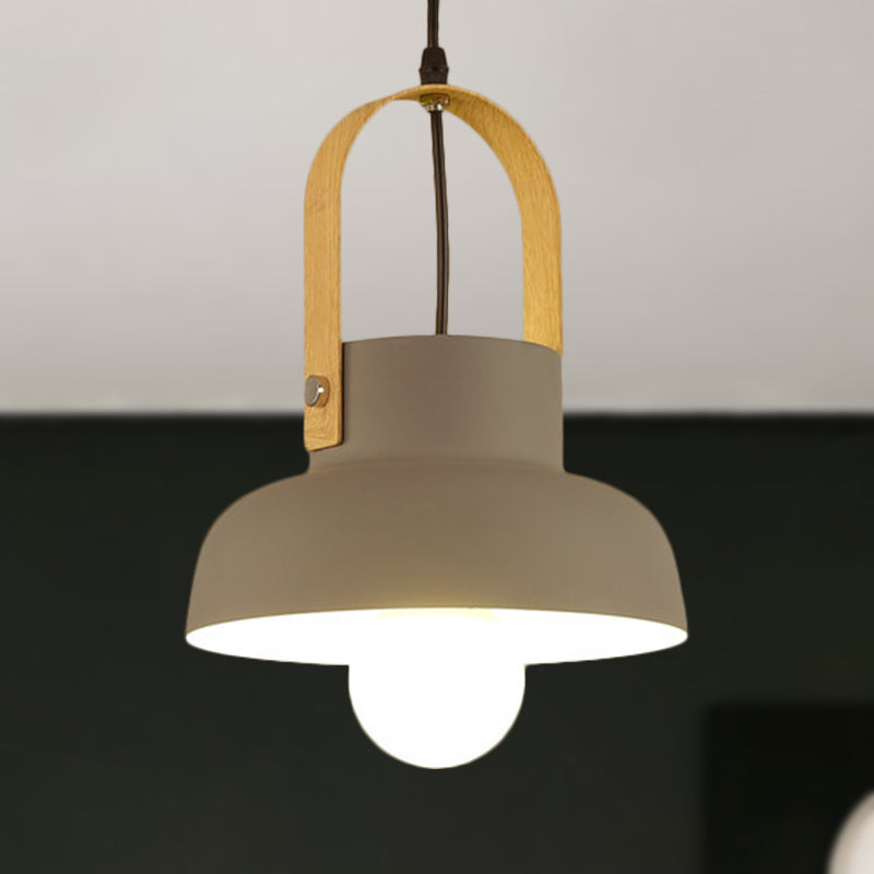 Retro Barn Pendant Lamp - 1 Light Metal Ceiling Light with Leather Strap (White/Grey/Black)