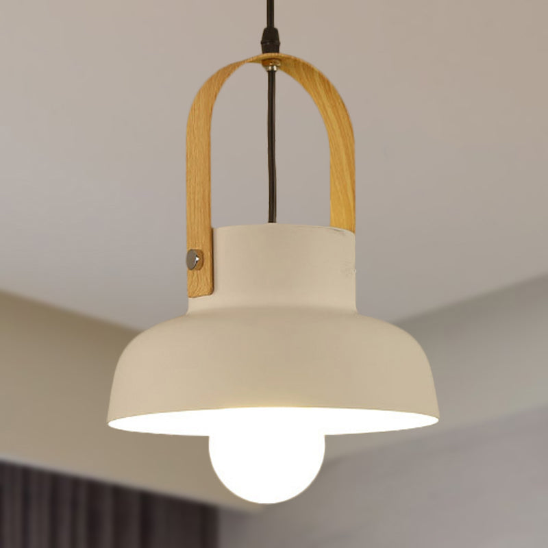 Retro Barn Pendant Lamp - 1 Light Metal Ceiling Light with Leather Strap (White/Grey/Black)