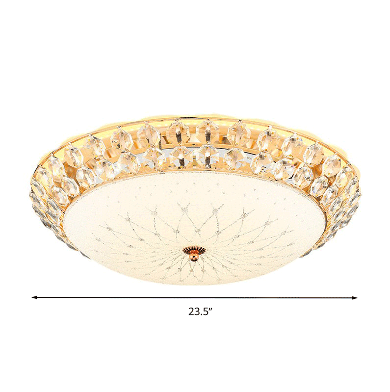 White Glass Led Flush Light With Crystal Accent - Simplicity Ceiling Lamp Available In 3 Sizes
