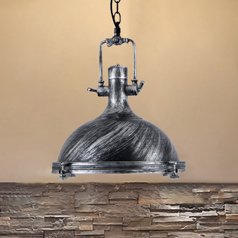 Vintage Style 1-Light Iron Pendant For Coffee Shops - Bowl Shade In Aged Silver/Bronze/Rust Finish
