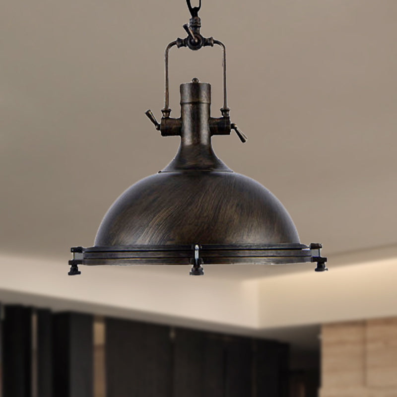 Vintage Style 1-Light Iron Pendant For Coffee Shops - Bowl Shade In Aged Silver/Bronze/Rust Finish