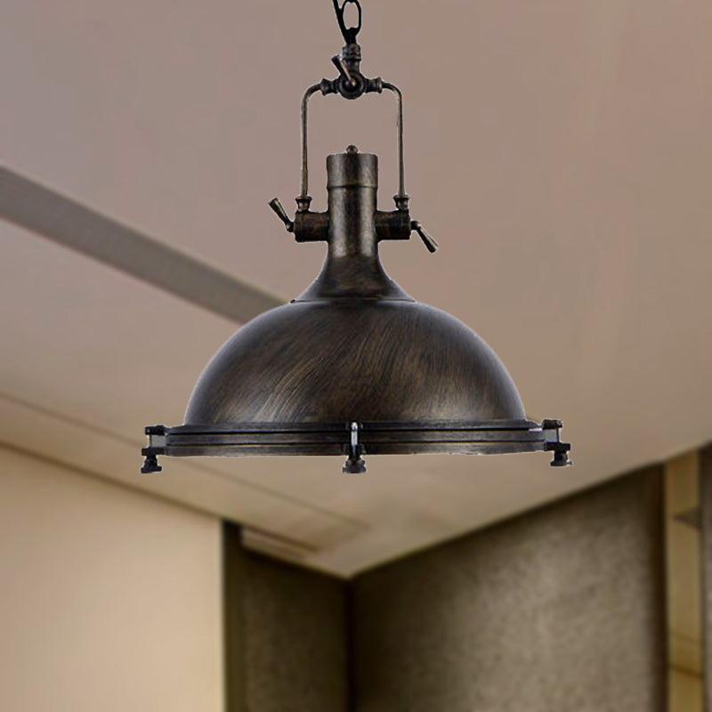 Vintage Style 1-Light Iron Pendant For Coffee Shops - Bowl Shade In Aged Silver/Bronze/Rust Finish