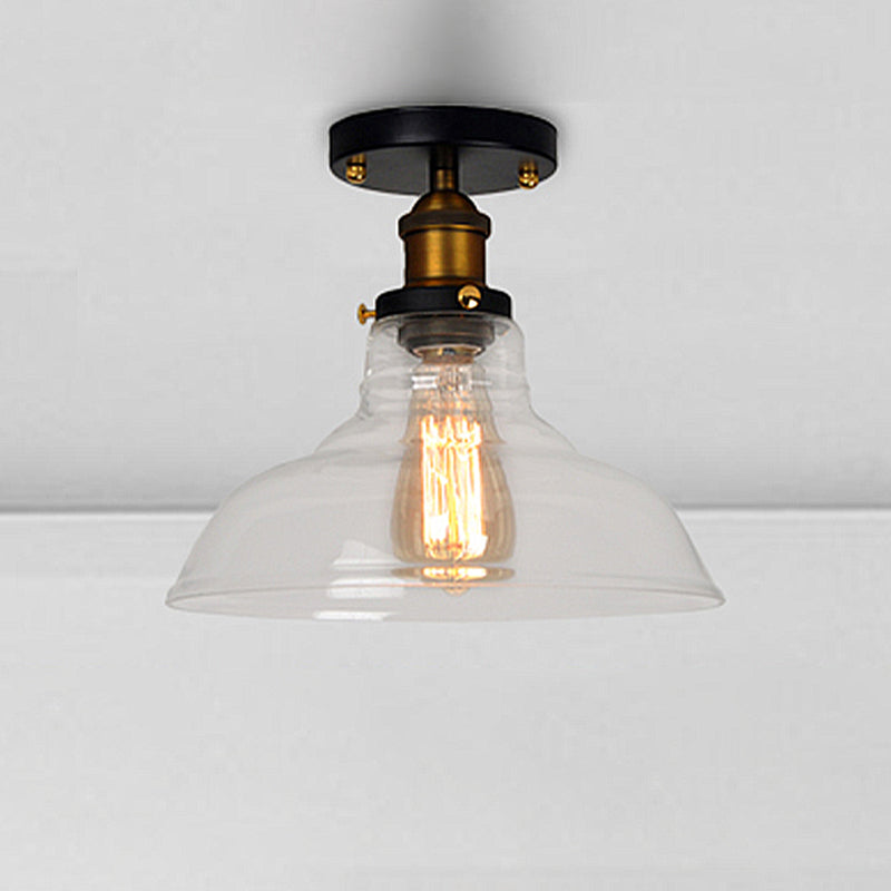 Plafonnier semi-monté de style grange vintage avec abat-jour en verre transparent/ambre - Idéal pour la chambre à coucher, luminaire à 1 ampoule