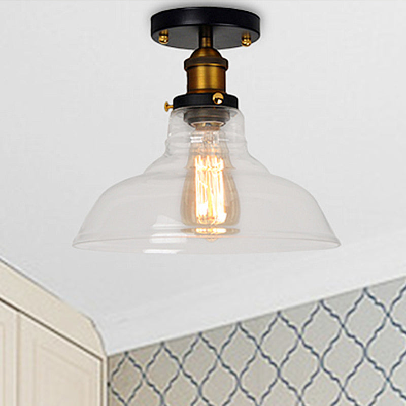 Plafonnier semi-monté de style grange vintage avec abat-jour en verre transparent/ambre - Idéal pour la chambre à coucher, luminaire à 1 ampoule