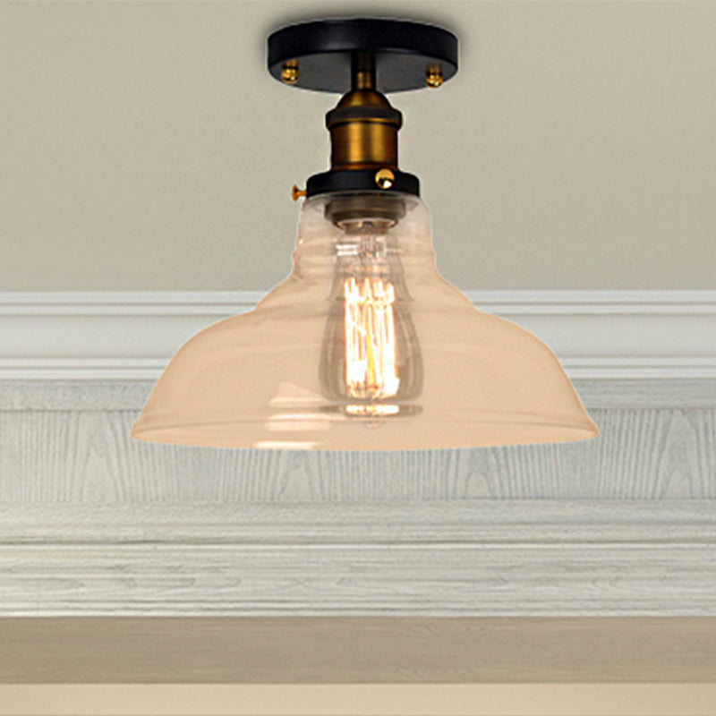 Plafonnier semi-monté de style grange vintage avec abat-jour en verre transparent/ambre - Idéal pour la chambre à coucher, luminaire à 1 ampoule