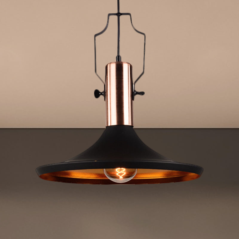 Black Metallic Pendant Light with Cone/Urn/Flared Shade - Adjustable Cord