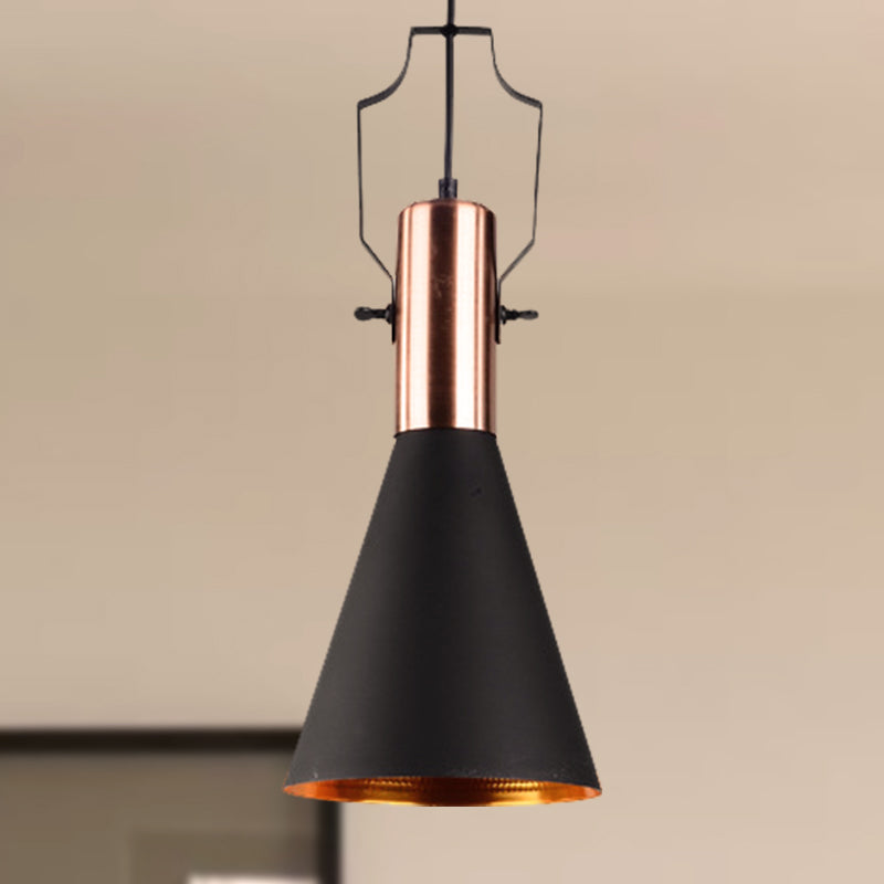 Black Metallic Pendant Light with Cone/Urn/Flared Shade - Adjustable Cord