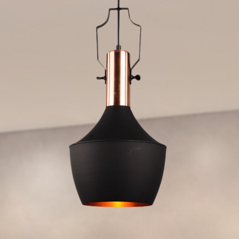 Black Metallic Pendant Light with Cone/Urn/Flared Shade - Adjustable Cord