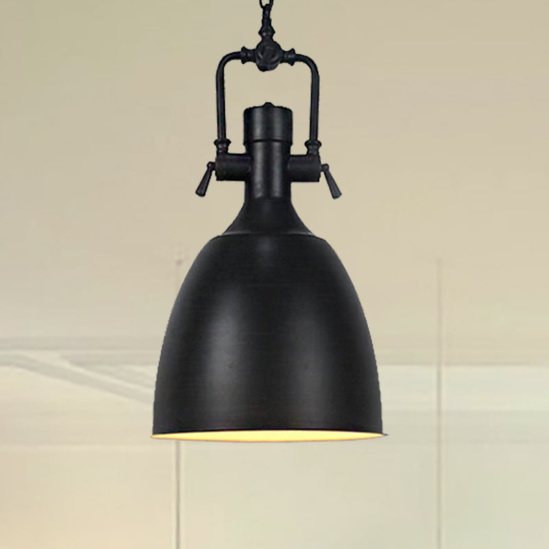 Industrial Domed Metallic Ceiling Pendant Light For Coffee Shops - 1 Head 11/14.5 Width In Black