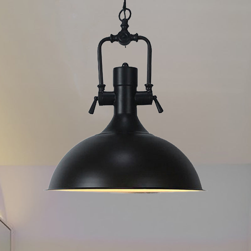 Domed Metallic Ceiling Pendant - 11"/14.5" Width - Industrial 1 Head - Black