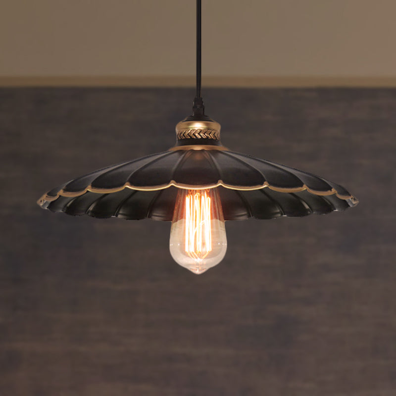 Plafonnier suspendu vintage industriel en métal noir - Style suspendu festonné pour restaurant - 1 lumière - Largeur 10"/14"