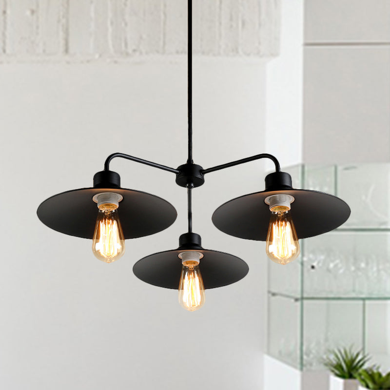 Lustre industriel rond noir - Style vintage, finition métallique, avec tige de suspension - 3/5 lumières