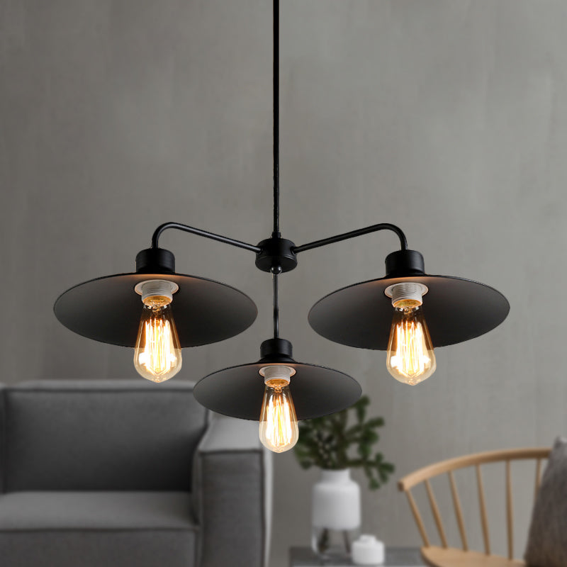 Lustre industriel rond noir - Style vintage, finition métallique, avec tige de suspension - 3/5 lumières