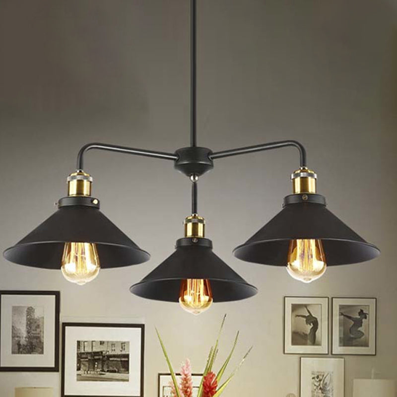 Lampe suspendue métallique noire de style industriel avec design de lustre conique - Parfait pour la table à manger