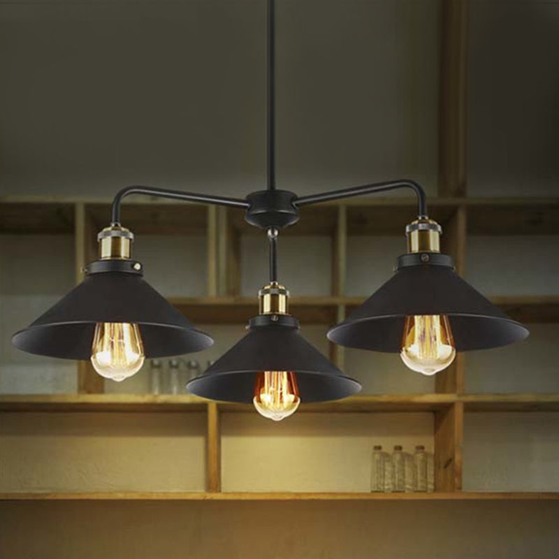 Lampe suspendue métallique noire de style industriel avec design de lustre conique - Parfait pour la table à manger